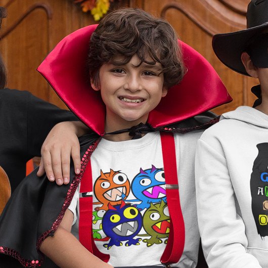 可愛おもしろいいカラフルハロウィンのモンスターフレンズkid tシャツ