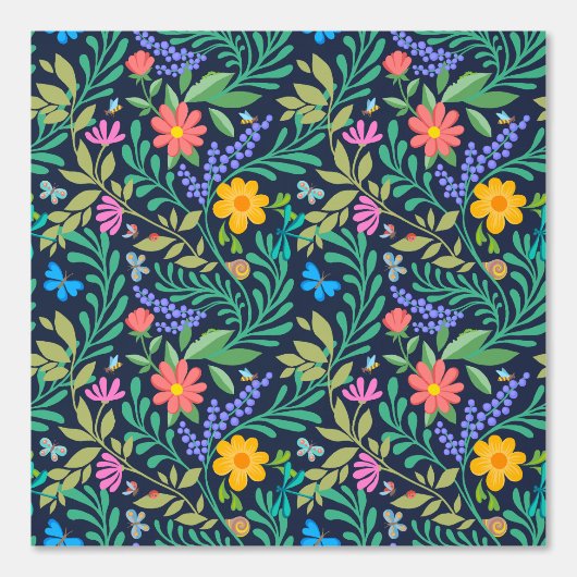 可愛おもしろいいカラフルフローラエレガントハッピーネイビーブルー 壁紙 (正面)