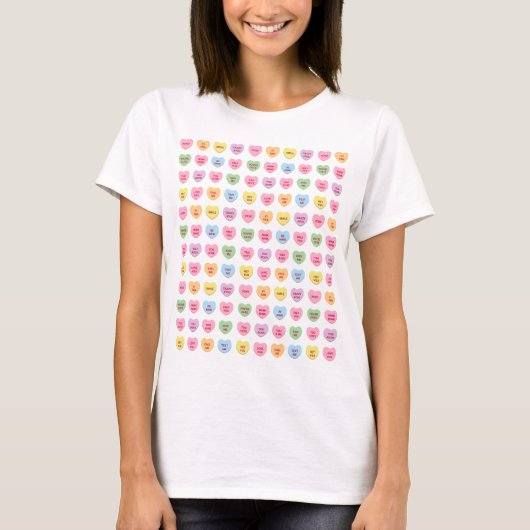可愛おもしろいいガーリーカスタム会話キャンディハート Tシャツ (正面)