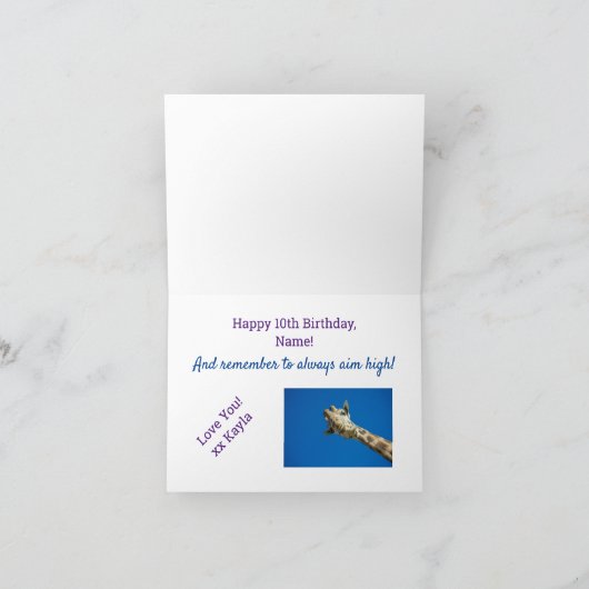 可愛おもしろいいキリン子供ガールボーイエイムハイ誕生日 カード (内部)