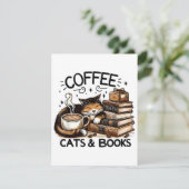 可愛おもしろいいコーヒー猫ブックラバーギフトアイディア女性 エンクロージャーカード (スタンド正面)