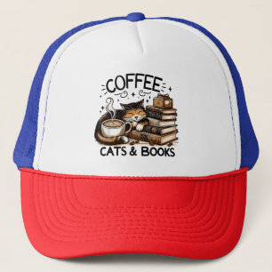 可愛おもしろいいコーヒー猫ブックラバーギフトアイディア女性 キャップ