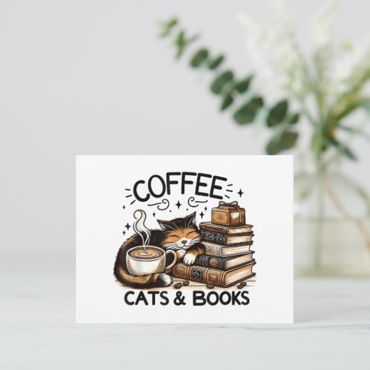 可愛おもしろいいコーヒー猫ブックラバーギフトアイディア女性 シーズンカード (スタンド正面)