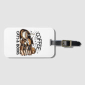 可愛おもしろいいコーヒー猫ブックラバーギフトアイディア女性 ラゲッジタグ (正面横)