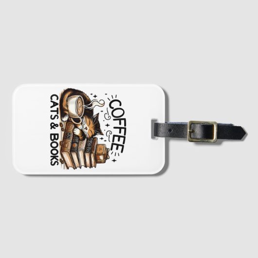 可愛おもしろいいコーヒー猫ブックラバーギフトアイディア女性 ラゲッジタグ (正面横)
