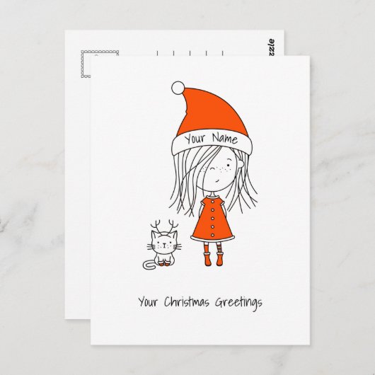 可愛おもしろいいサンタガール猫テキストを追加 ポストカード (正面/裏面)