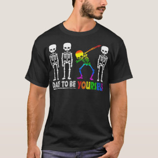 可愛おもしろいいスケルトンがLGBTプライド Tシャツ