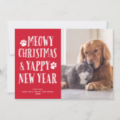 可愛おもしろいいタイプの愛犬+猫ホリデー写真カード シーズンカード (正面)