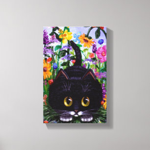 可愛おもしろいいタキシード猫マウス花創作芸術 キャンバスプリント