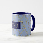 可愛おもしろいいトナカイのパタエレガントーン青フェイク金ゴールド マグカップ (正面右)