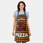 可愛おもしろいいトルコ：ピザに感謝 エプロン (着用した状態)