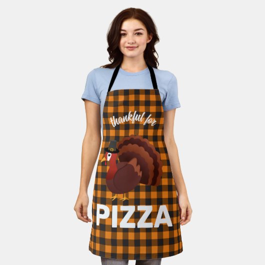 可愛おもしろいいトルコ：ピザに感謝 エプロン (着用した状態)