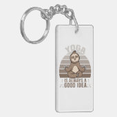 可愛おもしろいいナマケモノよヨガおもしろい。ヨガポーズ キーホルダー (正面左)