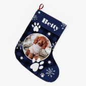 可愛おもしろいいネイビーブループライド犬のペット写真クリスマス ラージクリスマスストッキング (正面 (吊り時))