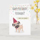 可愛おもしろいいハッピーバースデーホーンペットドッグ子犬pug カード (黄色い花)