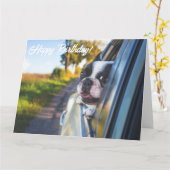 可愛おもしろいいハッフランスのドブルドッグ誕生日カード カード (黄色い花)