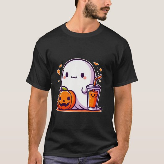 可愛おもしろいいハロウィン幽霊ドリンクかぼちゃTシャツ Tシャツ (正面)