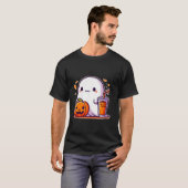 可愛おもしろいいハロウィン幽霊ドリンクかぼちゃTシャツ Tシャツ (正面フル)