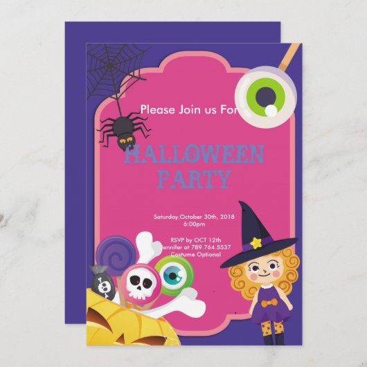 可愛おもしろいいハローウィンパーティ 招待状 (正面/裏面)