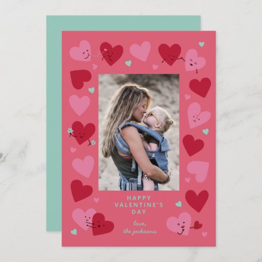 可愛おもしろいいハート 招待状 (正面/裏面)