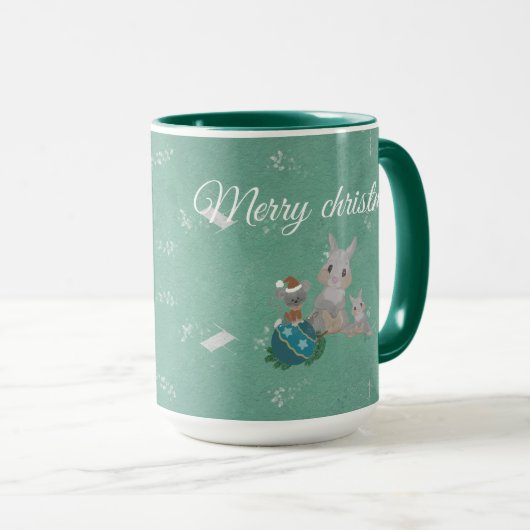 可愛おもしろいいバンニーのマグカップ付き雪だるま マグカップ (正面右)