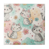 可愛おもしろいいパステル猫かわいいシームレスパターン タイル (正面)