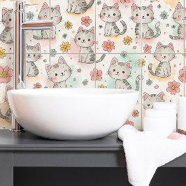 可愛おもしろいいパステル猫かわいいシームレスパターン タイル