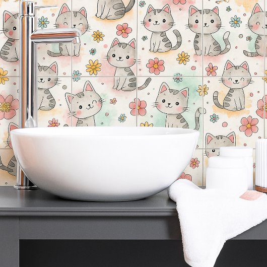 可愛おもしろいいパステル猫かわいいシームレスパターン タイル