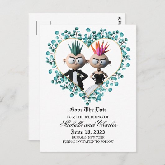 可愛おもしろいいパンク結婚のポストカード ポストカード (正面/裏面)