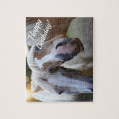 可愛おもしろいいパーソナライズされた馬「ハッピーバースデー」 ジグソーパズル (縦)