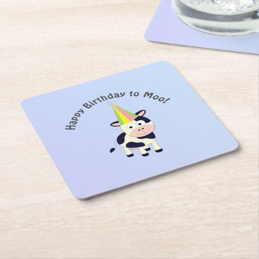 可愛おもしろいいパーティーモー牛へのハッピーバースデー スクエアペーパーコースター (アングル)