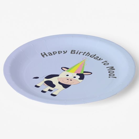 可愛おもしろいいパーティーモー牛へのハッピーバースデー ペーパープレート (アングル)