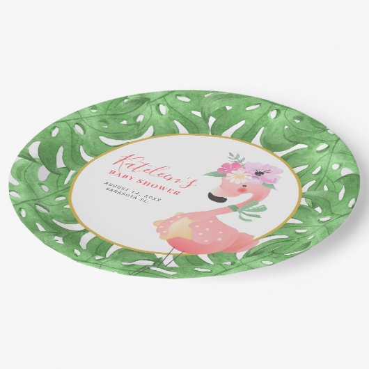 可愛おもしろいいピンクのフラミンゴ赤ちゃんシャワー紙プレート ペーパープレート (アングル)