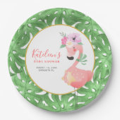 可愛おもしろいいピンクのフラミンゴ赤ちゃんシャワー紙プレート ペーパープレート (正面)