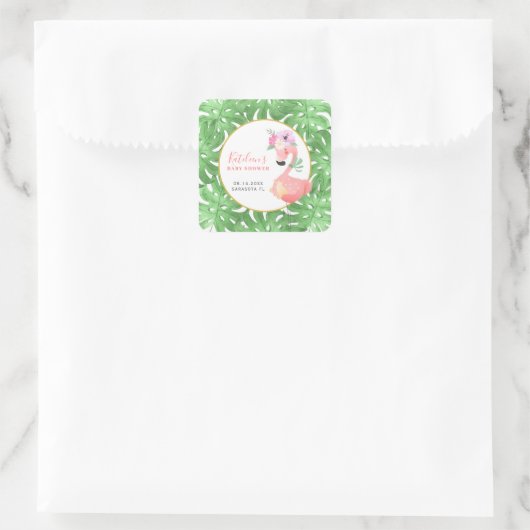 可愛おもしろいいピンクのフラミンゴ赤ちゃんシャワー赤面スクエア スクエアシール (バッグ)