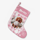 可愛おもしろいいピンクのフランネル犬のペットの写真クリスマス スモールクリスマスストッキング (正面 (吊り時))