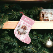 可愛おもしろいいピンクのフランネル犬のペットの写真クリスマス スモールクリスマスストッキング