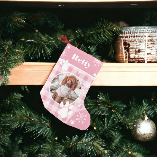 可愛おもしろいいピンクのフランネル犬のペットの写真クリスマス スモールクリスマスストッキング