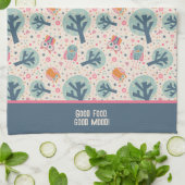 可愛おもしろいいフクロパターンパーソナライズされた引用文または名前 キッチンタオル (折り畳み)