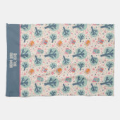 可愛おもしろいいフクロパターンパーソナライズされた引用文または名前 キッチンタオル (横)