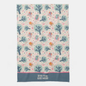 可愛おもしろいいフクロパターンパーソナライズされた引用文または名前 キッチンタオル (縦)