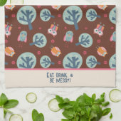 可愛おもしろいいフクロパターンパーソナライズされた引用文または名前 キッチンタオル (折り畳み)