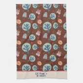 可愛おもしろいいフクロパターンパーソナライズされた引用文または名前 キッチンタオル (縦)