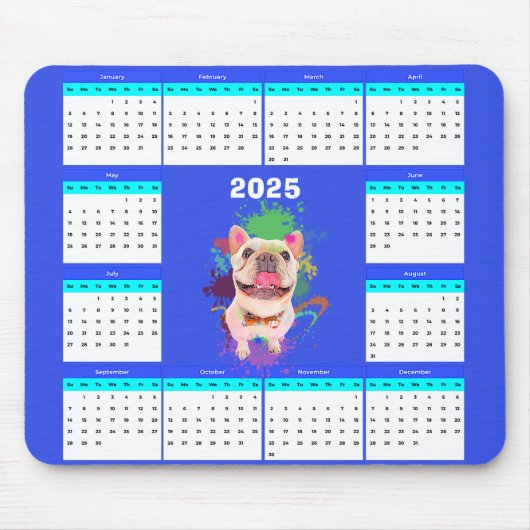 可愛おもしろいいフランス犬カレンダー マウスパッド (正面)