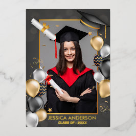 可愛おもしろいいフレーム写真卒業パーティー 箔シーズンカード