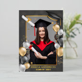 可愛おもしろいいフレーム写真卒業パーティー 箔シーズンカード (立ち正面)