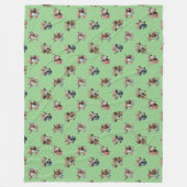 可愛おもしろいいフローラ牛の帽子をかぶったパターン緑 フリースブランケット (正面)