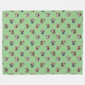 可愛おもしろいいフローラ牛の帽子をかぶったパターン緑 フリースブランケット (正面(横))