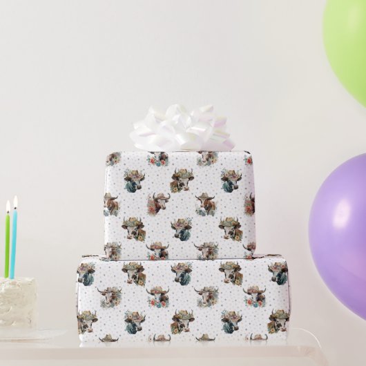 可愛おもしろいいフローラ牛の帽子を着たパターンファーム ラッピングペーパー (パーティーギフト)