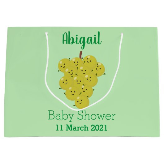 可愛おもしろいいブドウ漫画イラストレーション ラージペーパーバッグ (正面)